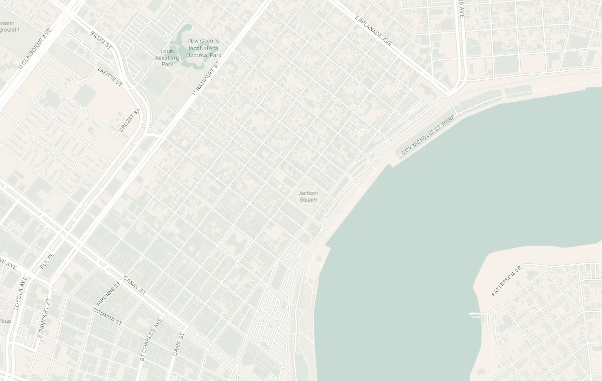 Map of the French Quarter Food Walk stops: Jackson Square, French Market and Royal Street