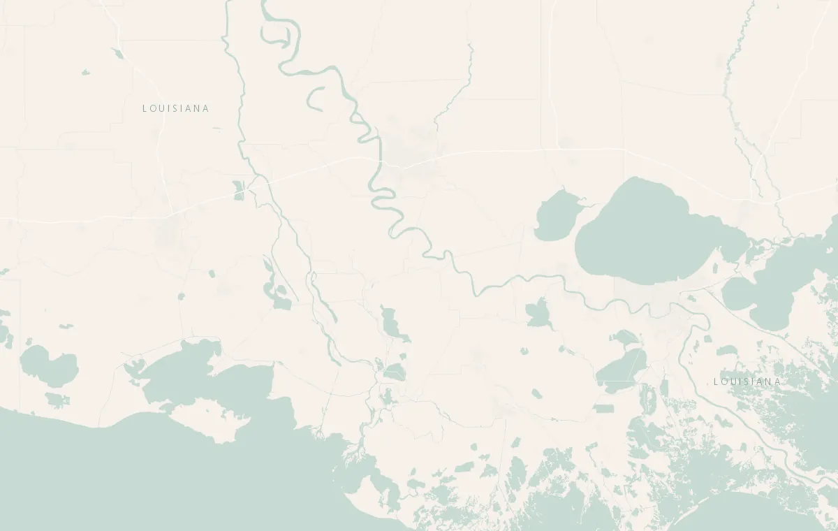 Route map of the New Orleans and Cajun Country food tour: New Orleans and Breaux Bridge