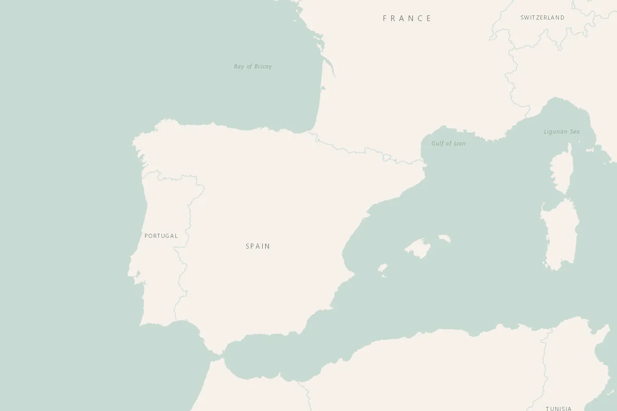 Map of Spain, Portugal and France with our destinations numbered